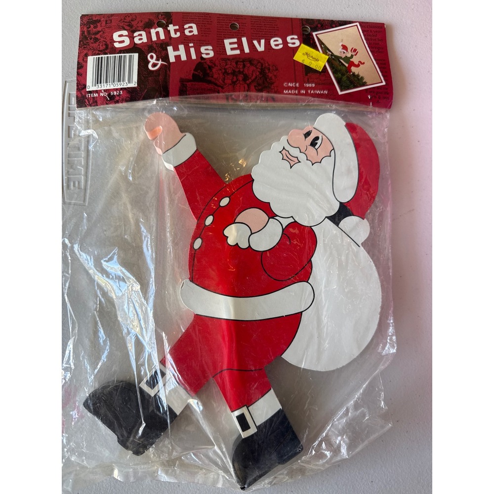 Vintage 1989 Santa & His Elves Wooden Climbing Santa Christmas Decoration 5923